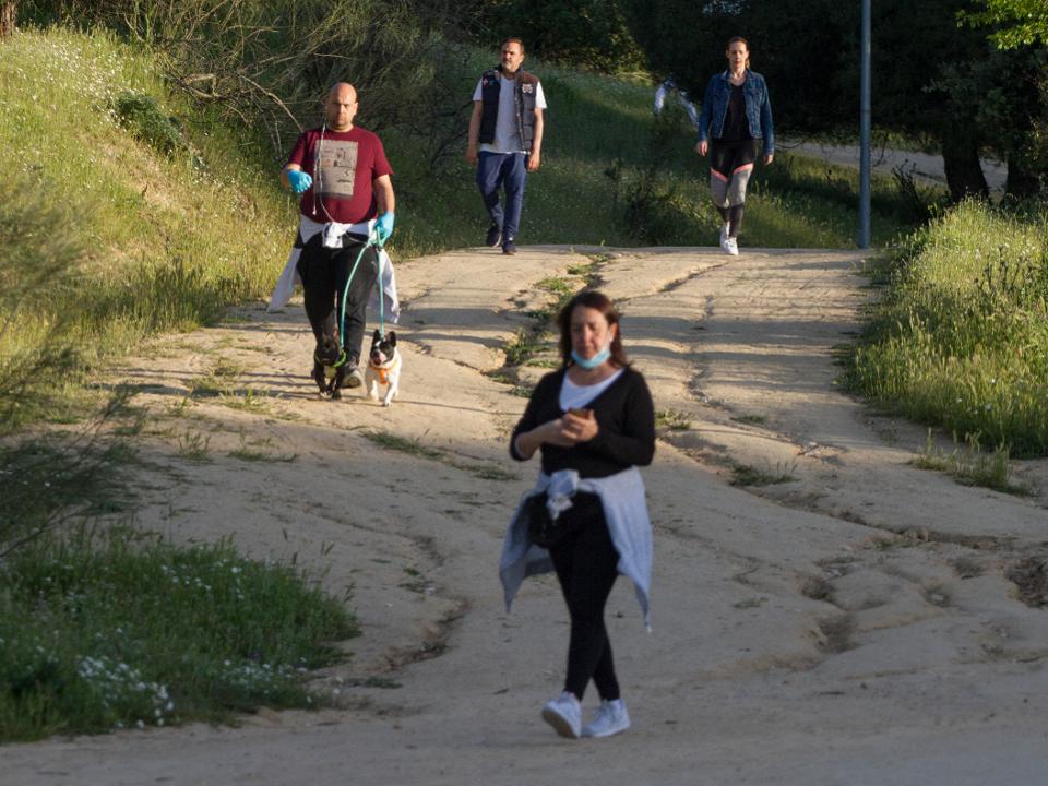 Crowd walking and jogging in Majadahonda, Madrid