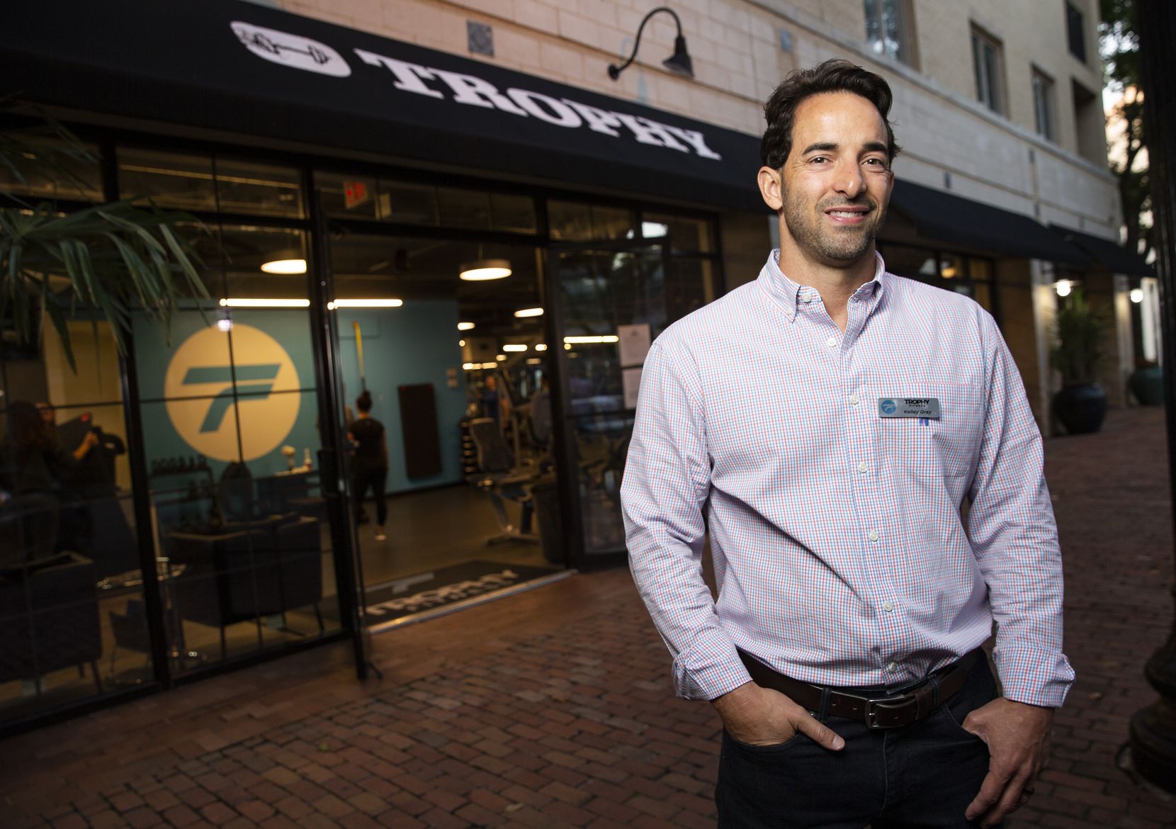 Kelley Gray, Trophy Fitness founder and CEO outside his gym in Uptown Dallas. 