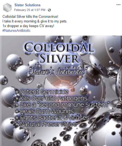 Colloidal Silver Facebook Post Scam Example