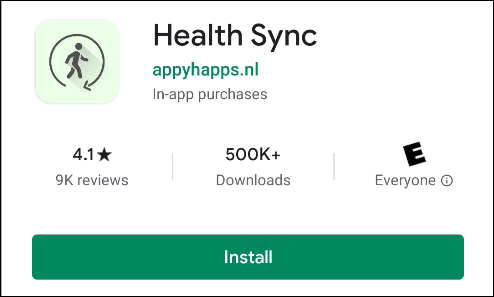 The "Health Sync" app in the Google Play store.