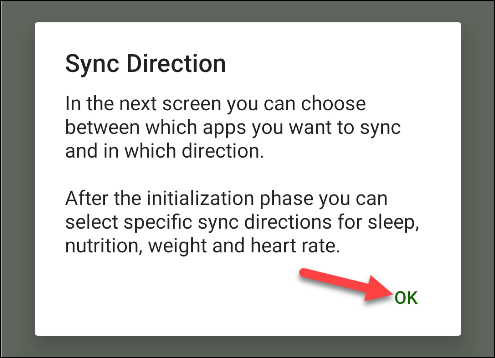 Tap "OK" in the "Sync Direction" popup.