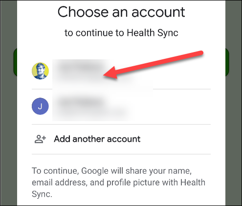 Tap the Google account you use with Google Fit.